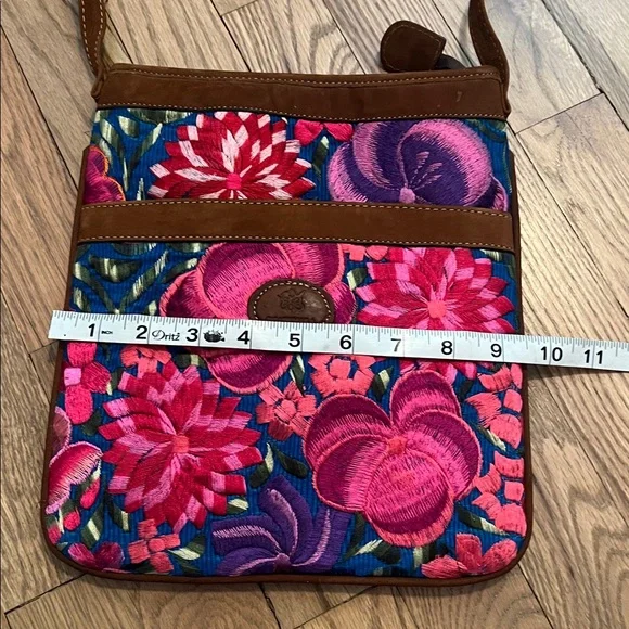 Handmade Floral Embroidered Crossbody Leather Bag NWOT